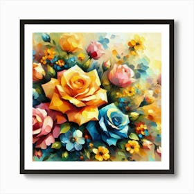 Colorful Roses oil painting abstract painting art 3 Art Print