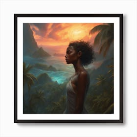 African Woman At Sunset Art Print