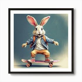 Bunny Skateboarding Art Print