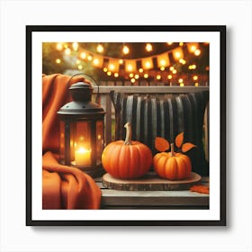 Autumn Pumpkins And Lantern Art Print