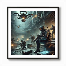 A Sci Fi Action Scene Illustrating Guerrilla Tact Art Print