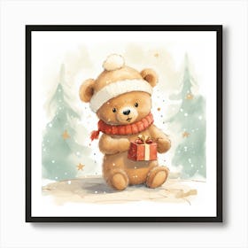 Teddy Bear With Gift Art Print