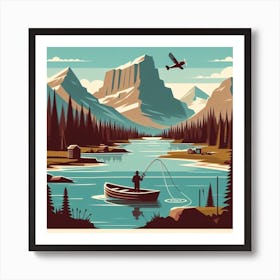 Fishing, Glacier National Park. Vintage Art Print