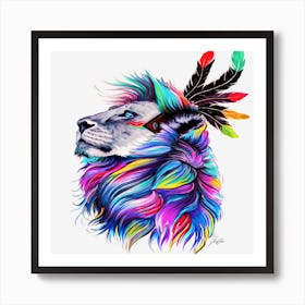 Paper Color Painting Canvas Drawing Lion Art Print