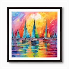 Sailboats At Sunset 7 Art Print