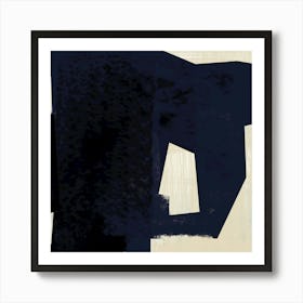 Black Abstract No. 1 - Abstract Blue and Black on Beige , Neutral, Minimalist, Monochromatic, Contemporary Wall Art Art Print