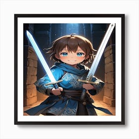 Boy Holding Two Swords Art Print