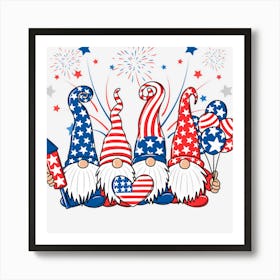 Hot Trend American Patriotic Gnomes Usa Independence Day Art Print