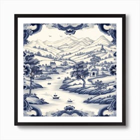 Lake District England Delft Tile Illustration 1 Art Print