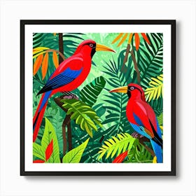 Rainforest Birds Cubism Style Art Print