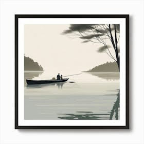 Dad and daughter Fishing In A Boat Art Print