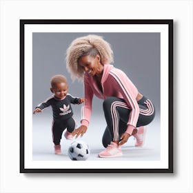 Mother And Child Playing Soccer 1 Art Print