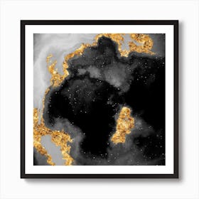 100 Nebulas in Space with Stars Abstract in Black and Gold n.021 Art Print