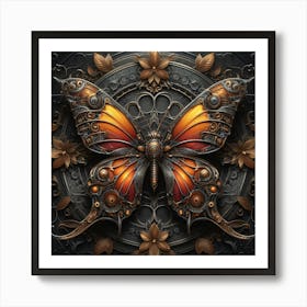 Antique Metallic Steampunk Butterfly I Art Print