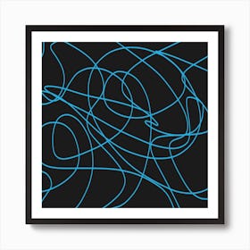 Blue Line Art on Black Art Print