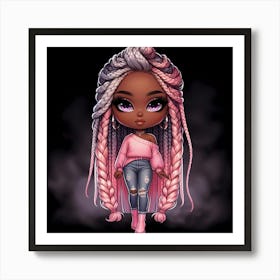 Black Girl With Pink Hair Art Print