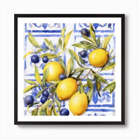 Lemons And Blueberries Art Print