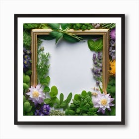 Frame With Flowers And Herbs Art Print