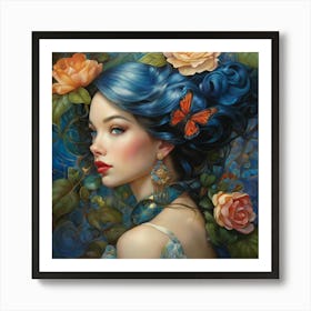 Blue Haired Girl Art Print