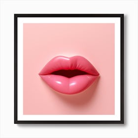 Pink Lips On Pink Background Art Print
