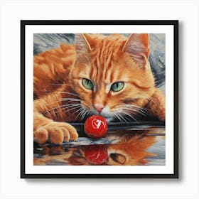 Red Ball Cat 1 Art Print