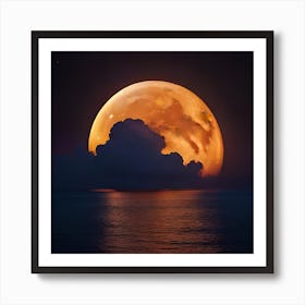 Celestial Moon, Astronomy, Realistic Full Moon, Moon behind Dark Clouds, Digital Art Print, Home Decor Art Print