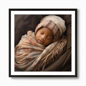 Newborn Baby Sleeping In A Blanket Art Print