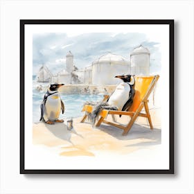 Penguins On Holiday Sketch Art Print