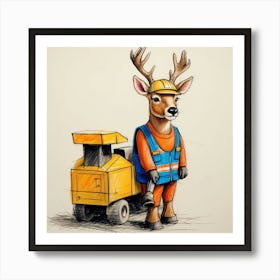 Deer With Bulldozer Art Print