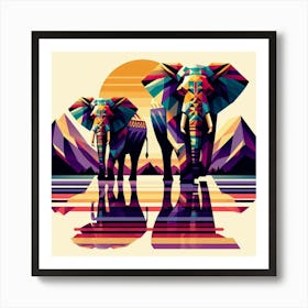 The Gentle Giants Elephants At Sunset Art Print