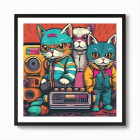 Retro Cats Art Print