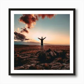 Man Standing On Top Of A Mountain Art Print