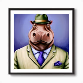 Hippo In a Green Suit 1 Art Print