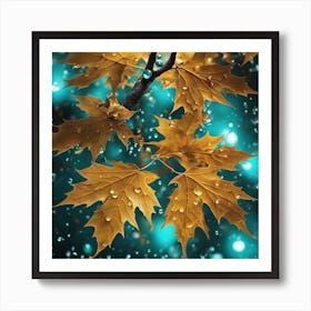 A Colorful Painting With A Brown Maple, In The Style Of Luminous Spheres, Dark Yellow And Turquoise, Art Print