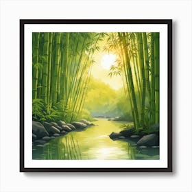 A Stream In A Bamboo Forest At Sun Rise Square Composition 133 Art Print