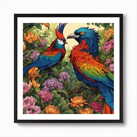 Parrots In The Garden 2 Art Print