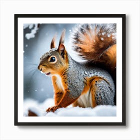 Squirrel In The Snow 8 Art Print