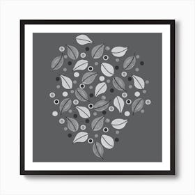 Black And White Fallen Leaves On Gray Art Print