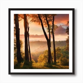 Sunset In The Forest Art Print