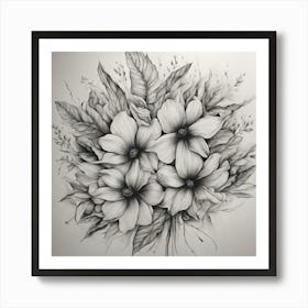 Black And White Drawing Of Flowers Art Print