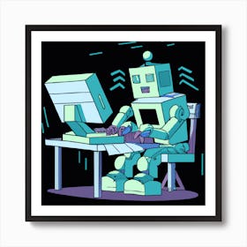 Robot on Computer 2 Art Print