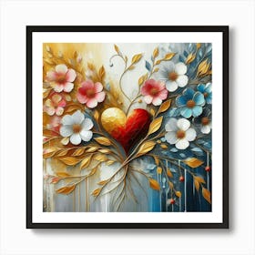 Heart and flowers spring Art Print