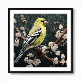 Ohara Koson Inspired Bird Painting American Goldfinch 1 Square Art Print