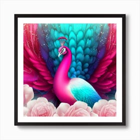 Peacock With Roses 4 Art Print