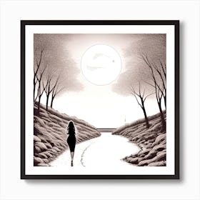 Woman Walking Down A River 5 Art Print