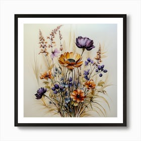 Elegant Wildflower Bouquet – Vibrant Botanical Art Print Art Print