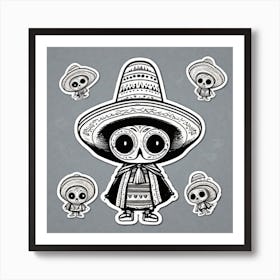 Mexican Sombrero And Pancho Sticker 2d Cute Fantasy Dreamy Vector Illustration 2d Flat Center (70) Art Print