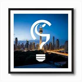 Cityscape With A Light Bulb Art Print