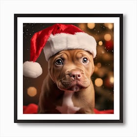 Santa Hat Puppy Art Print