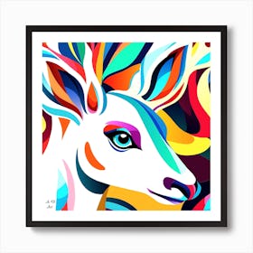 Colorful Wave Style Minimal Illustration Of A Young Deer Art Print